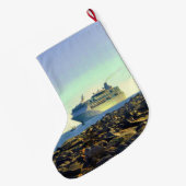 パーソナライズな突堤を渡す遊航船 ラージクリスマスストッキング (裏面 (吊り時))