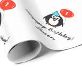 パーソナライズな第1誕生日のペンギンの包装紙 ラッピングペーパー (ロールコーナー)