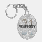 パーソナライズな第21誕生日|の銀製の《写真》ぼけ味の名前 キーホルダー (正面左)