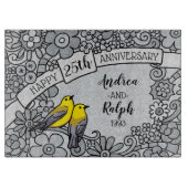 パーソナライズな第25記念日、銀製の花の鳥 カッティングボード (正面)