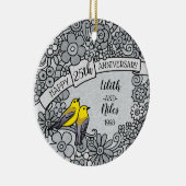 パーソナライズな第25記念日、銀製の花の鳥 セラミックオーナメント (右)