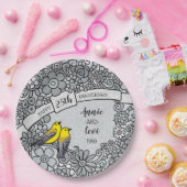 パーソナライズな第25記念日、銀製の花の鳥 ペーパープレート (パーティー)