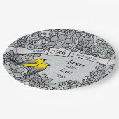 パーソナライズな第25記念日、銀製の花の鳥 ペーパープレート (アングル)