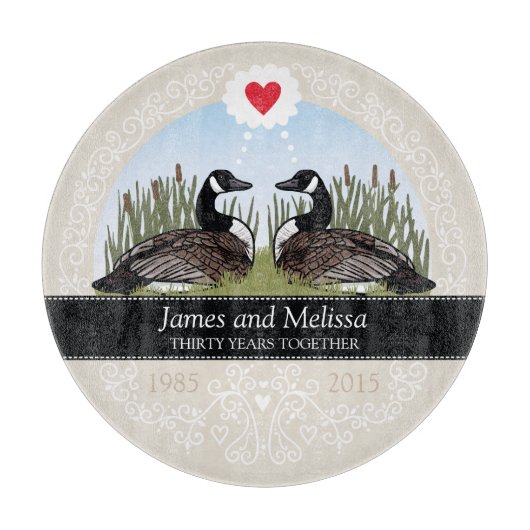 パーソナライズな第30結婚記念日、ガチョウ カッティングボード (正面)