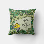 パーソナライズな第35記念日、ヒスイの花柄の鳥 クッション (裏面)