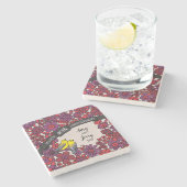 パーソナライズな第40記念日、ルビー色の花の鳥 ストーンコースター (横)