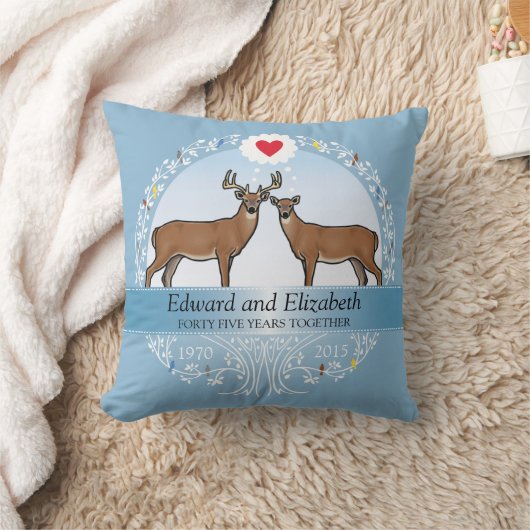 パーソナライズな第45結婚記念日、木びき台及び雌ジカ クッション (ブランケット)