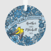 パーソナライズな第45記念日のサファイアの花柄の鳥 オーナメント (裏面)