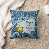 パーソナライズな第45記念日のサファイアの花柄の鳥 クッション (ブランケット)