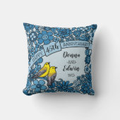 パーソナライズな第45記念日のサファイアの花柄の鳥 クッション (正面)