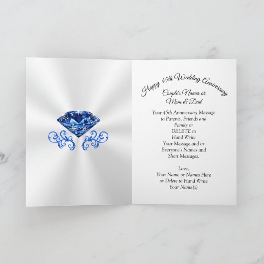 パーソナライズな第45記念日カード、サファイア カード (内部)