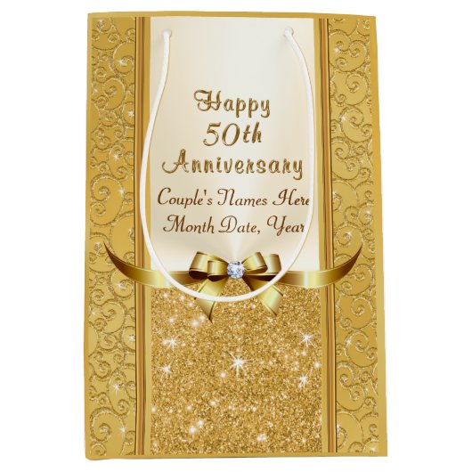 パーソナライズな第50結婚記念日のギフトバッグ ミディアムペーパーバッグ (正面)