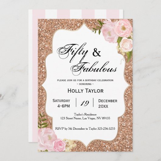 パーソナライズな第50誕生日の招待 招待状 (正面/裏面)