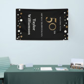 パーソナライズな第50誕生日の金ゴールドおよび黒い紙吹雪 横断幕 (トレードショー)