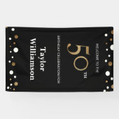 パーソナライズな第50誕生日の金ゴールドおよび黒い紙吹雪 横断幕 (横)