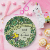 パーソナライズな第55記念日のエメラルドの花の鳥 ペーパープレート (パーティー)