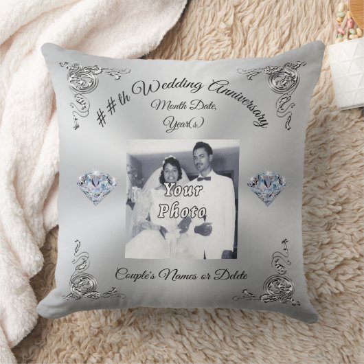 パーソナライズな第60から第75結婚記念日のギフト クッション (ブランケット)