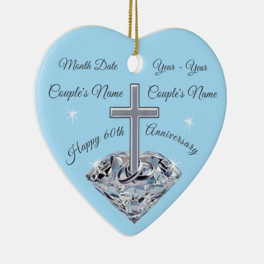 パーソナライズな第60結婚記念日のギフト セラミックオーナメント (右)