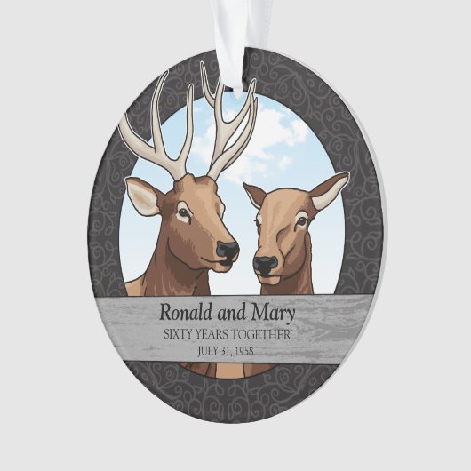 パーソナライズな第60結婚記念日、オオシカ オーナメント (正面)