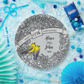 パーソナライズな第60記念日のダイヤモンドの花柄の鳥 ペーパープレート (パーティー)