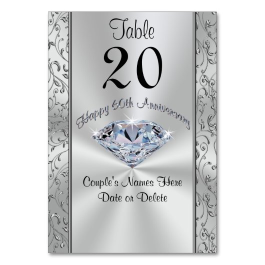 パーソナライズな第60記念日のテーブル数カード テーブルナンバー (裏面)