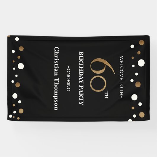 パーソナライズな第60誕生日の金ゴールドおよび黒い点 横断幕 (横)