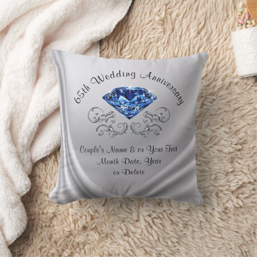 パーソナライズな第65記念日のギフトのサファイアの枕 クッション (ブランケット)