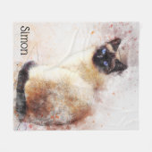 パーソナライズな粋な水彩画のシャム猫 フリースブランケット (正面(横))