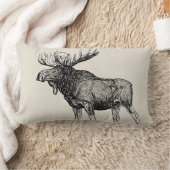 パーソナライズな素朴なアメリカヘラジカのスケッチおよび月桂樹- ランバークッション (ブランケット)