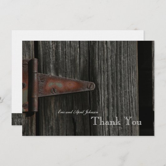 パーソナライズな素朴な国の木製の蝶番は感謝していしています サンキューカード (正面/裏面)