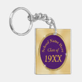 パーソナライズな紫色および金ゴールドの同窓会のギフト キーホルダー (正面左)