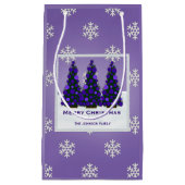 パーソナライズな紫色のクリスマスツリーのギフトバッグ スモールペーパーバッグ (正面)