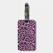 パーソナライズな紫色のヒョウおよびグリッター ラゲッジタグ (裏面縦)
