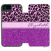 パーソナライズな紫色のヒョウのプリントのグリッター INCIPIO iPhoneウォレットケース (フォリオ Open)