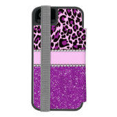 パーソナライズな紫色のヒョウのプリントのグリッター INCIPIO iPhoneウォレットケース (フォリオ裏面)