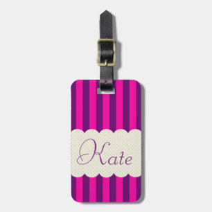 パーソナライズな紫色のピンクのストライプの水玉模様のデザイン ラゲッジタグ