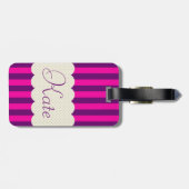 パーソナライズな紫色のピンクのストライプの水玉模様のデザイン ラゲッジタグ (裏面横)