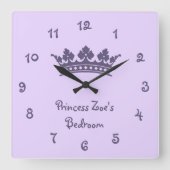 パーソナライズな紫色のプリンセスの女の子の寝室 スクエア壁時計 (正面)