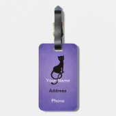 パーソナライズな紫色の優雅で邪悪な黒猫 ラゲッジタグ (裏面縦)