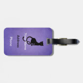 パーソナライズな紫色の優雅で邪悪な黒猫 ラゲッジタグ (裏面横)