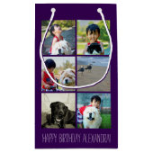 パーソナライズな紫色の写真のモザイク写真のコラージュ スモールペーパーバッグ (裏面)