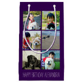 パーソナライズな紫色の写真のモザイク写真のコラージュ スモールペーパーバッグ (正面)