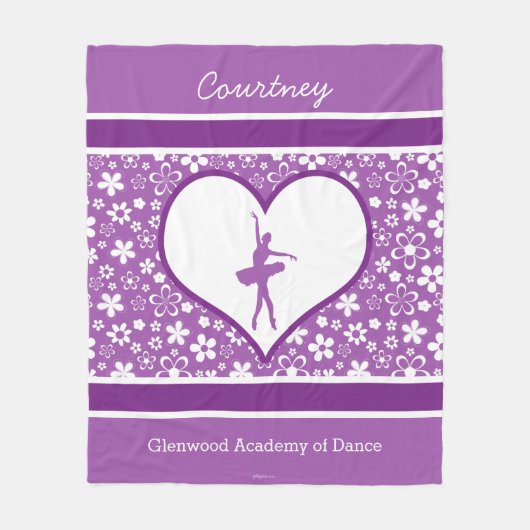パーソナライズな紫色の花模様のバレエダンサー フリースブランケット (正面)