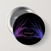 パーソナライズな紫色のX線指はハートを形作ります 缶バッジ (正面&裏面)