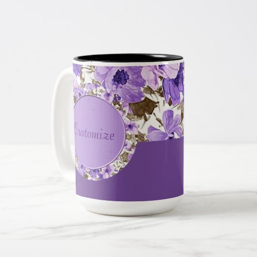 パーソナライズな紫色及び白い花のマグ ツートーンマグカップ (正面左)