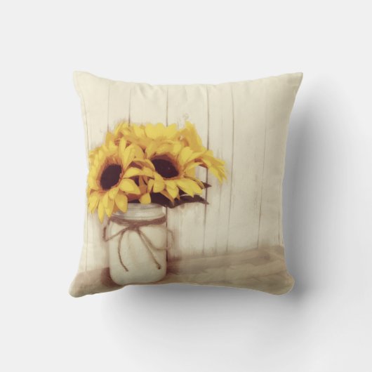 パーソナライズな結婚式のヒマワリのメーソンジャーの枕 クッション (裏面)