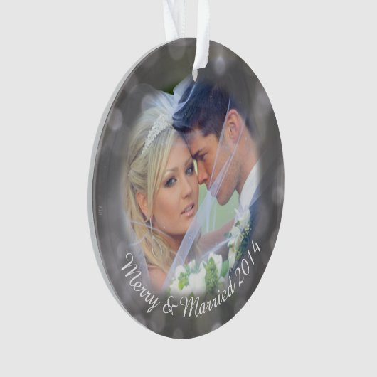 パーソナライズな結婚式の写真の休日のオーナメント オーナメント (正面)