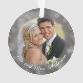 パーソナライズな結婚式の写真の休日のオーナメント オーナメント (裏面)