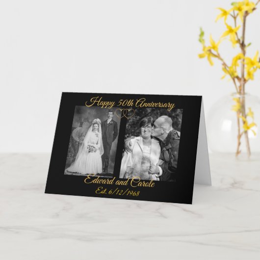 パーソナライズな結婚式の写真第50記念日 カード (黄色い花)
