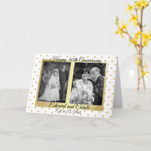 パーソナライズな結婚式の写真第50記念日 カード (黄色い花)